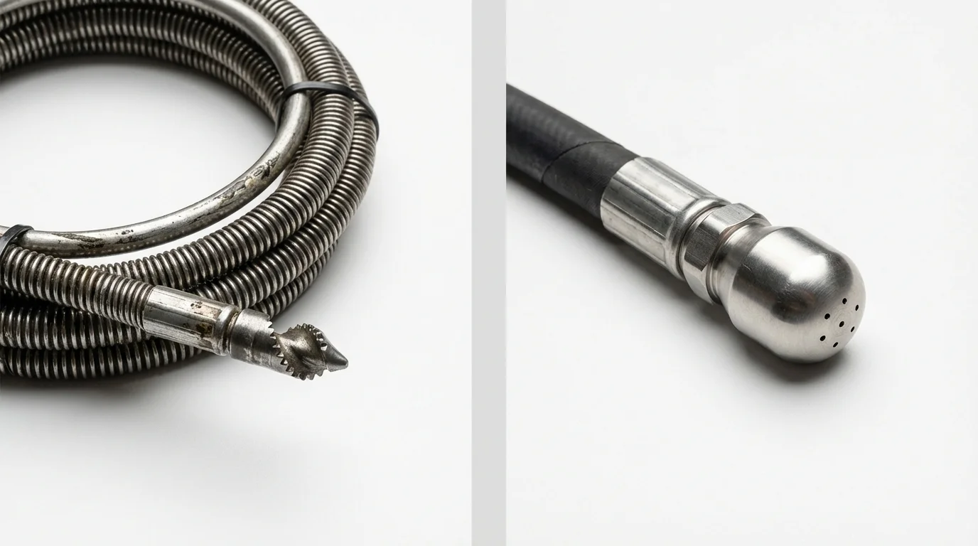 Drain snake cable and hydro jetting nozzle used for drain cleaning in Purvis, MS