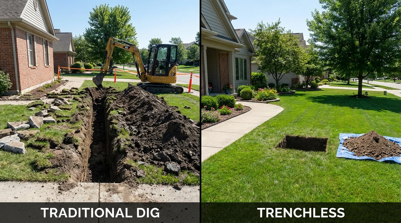 Trenchless sewer repair with minimal yard damage versus traditional excavation in Purvis, MS